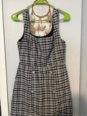 Francesca's Collections Black and White Plaid Tweed Pinafore Dress